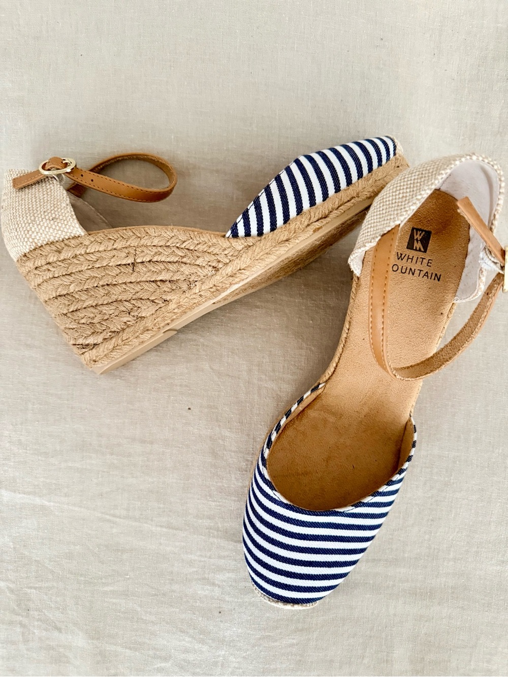 White Mountain Navy Stripe Espadrille Wedge Sandals